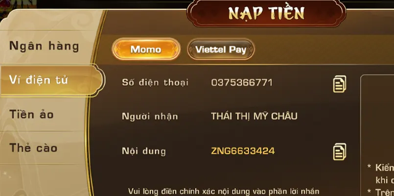 Hướng dẫn nạp tiền Iwinclub